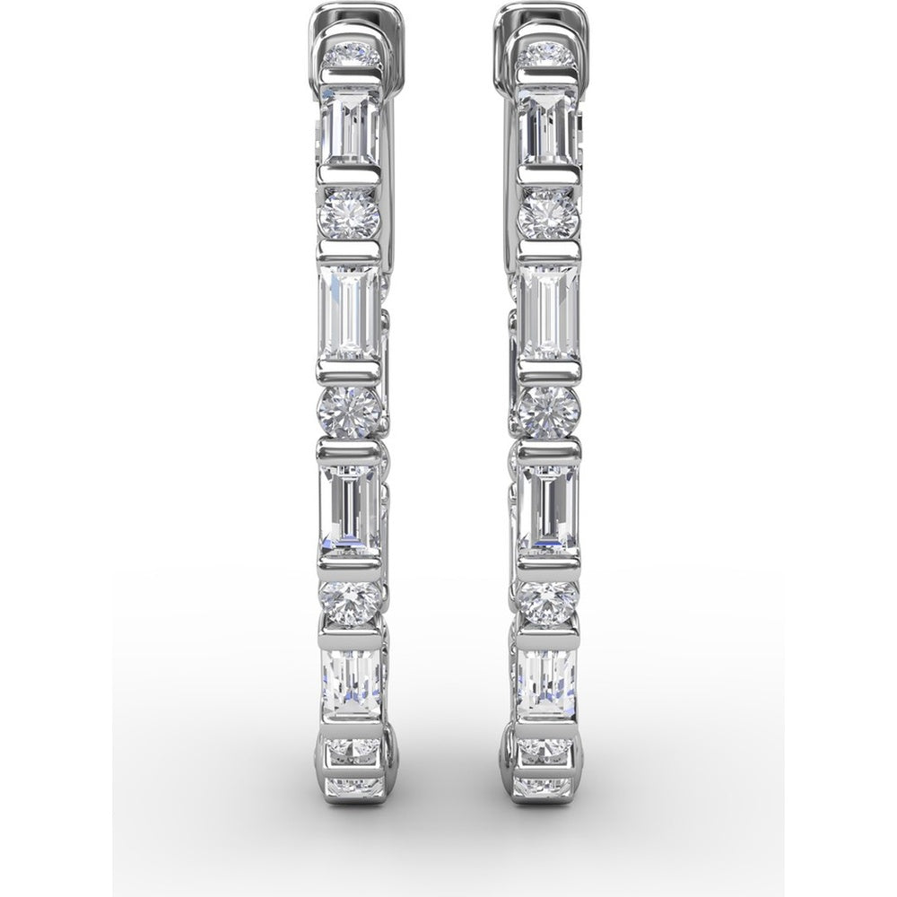 Hoop Earrings with Alternating Emerald Cut and Round Diamonds by Fana - 1.43 Carat Total Diamond Weight