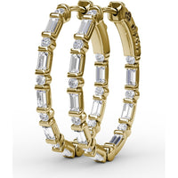 Hoop Earrings with Alternating Emerald Cut and Round Diamonds by Fana - 1.43 Carat Total Diamond Weight