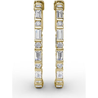 Hoop Earrings with Alternating Emerald Cut and Round Diamonds by Fana - 1.43 Carat Total Diamond Weight