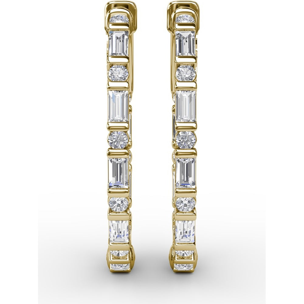 Hoop Earrings with Alternating Emerald Cut and Round Diamonds by Fana - 1.43 Carat Total Diamond Weight