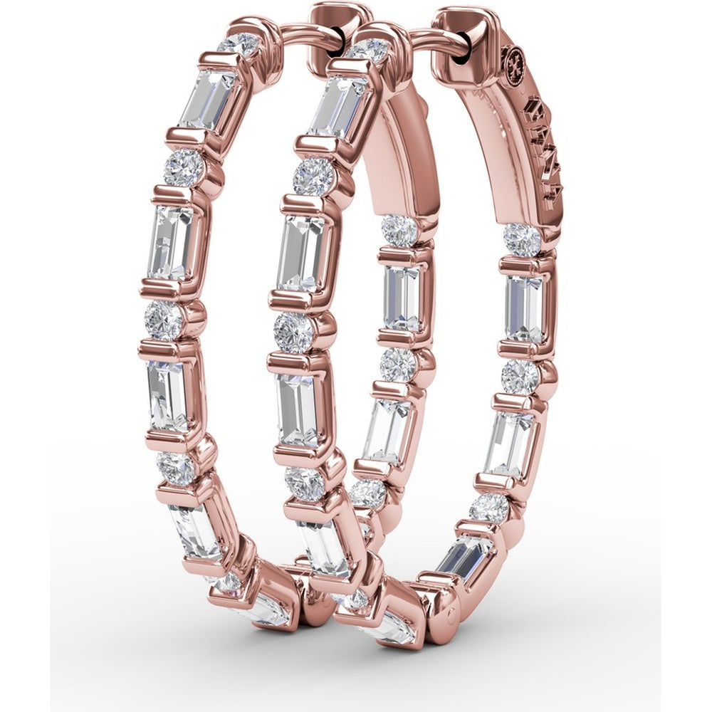 Hoop Earrings with Alternating Emerald Cut and Round Diamonds by Fana - 1.43 Carat Total Diamond Weight