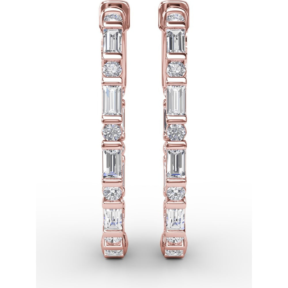 Hoop Earrings with Alternating Emerald Cut and Round Diamonds by Fana - 1.43 Carat Total Diamond Weight