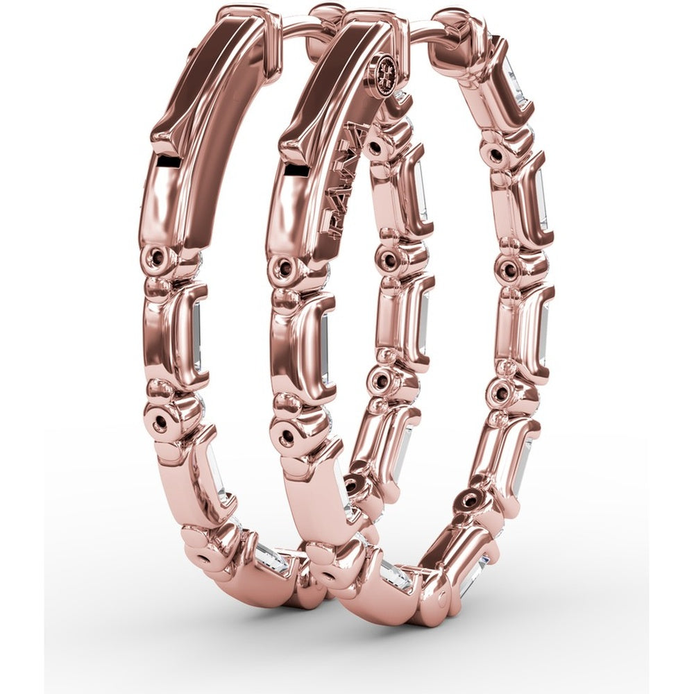 Hoop Earrings with Alternating Emerald Cut and Round Diamonds by Fana - 1.43 Carat Total Diamond Weight