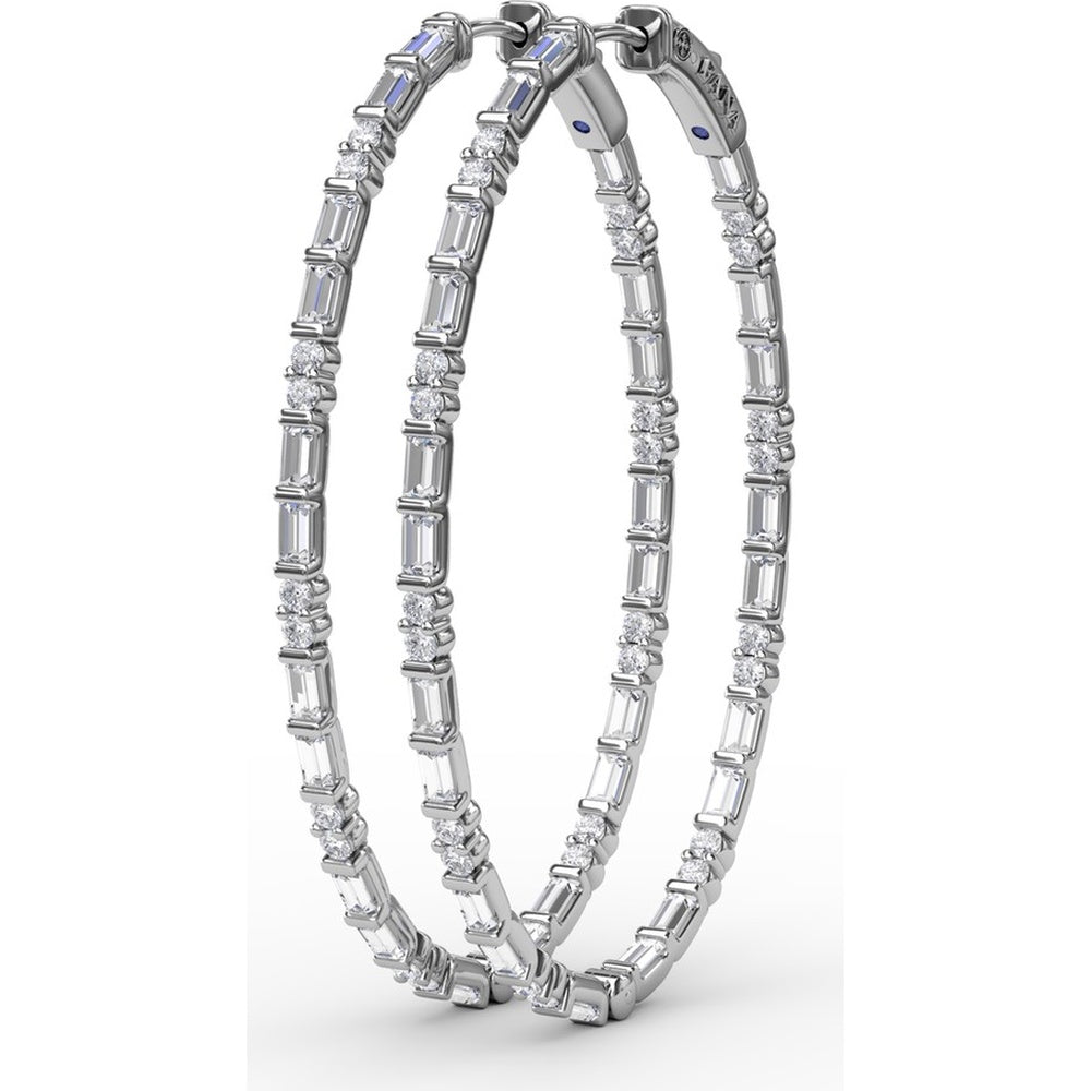 Hoop Earrings with Alternating Emerald-Cut and Round Diamonds by Fana - 3.67 Carat Total Diamond Weight