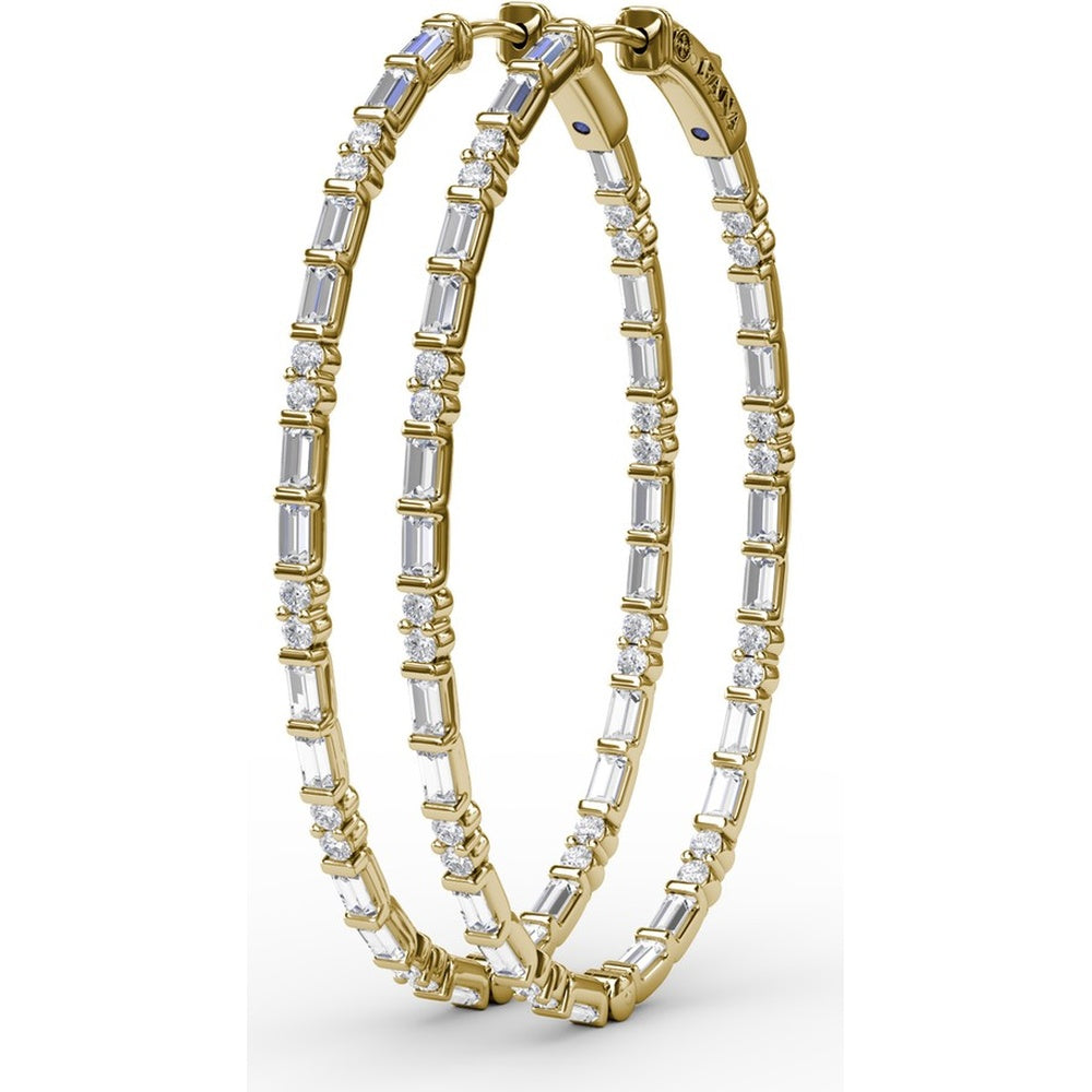 Hoop Earrings with Alternating Emerald-Cut and Round Diamonds by Fana - 3.67 Carat Total Diamond Weight