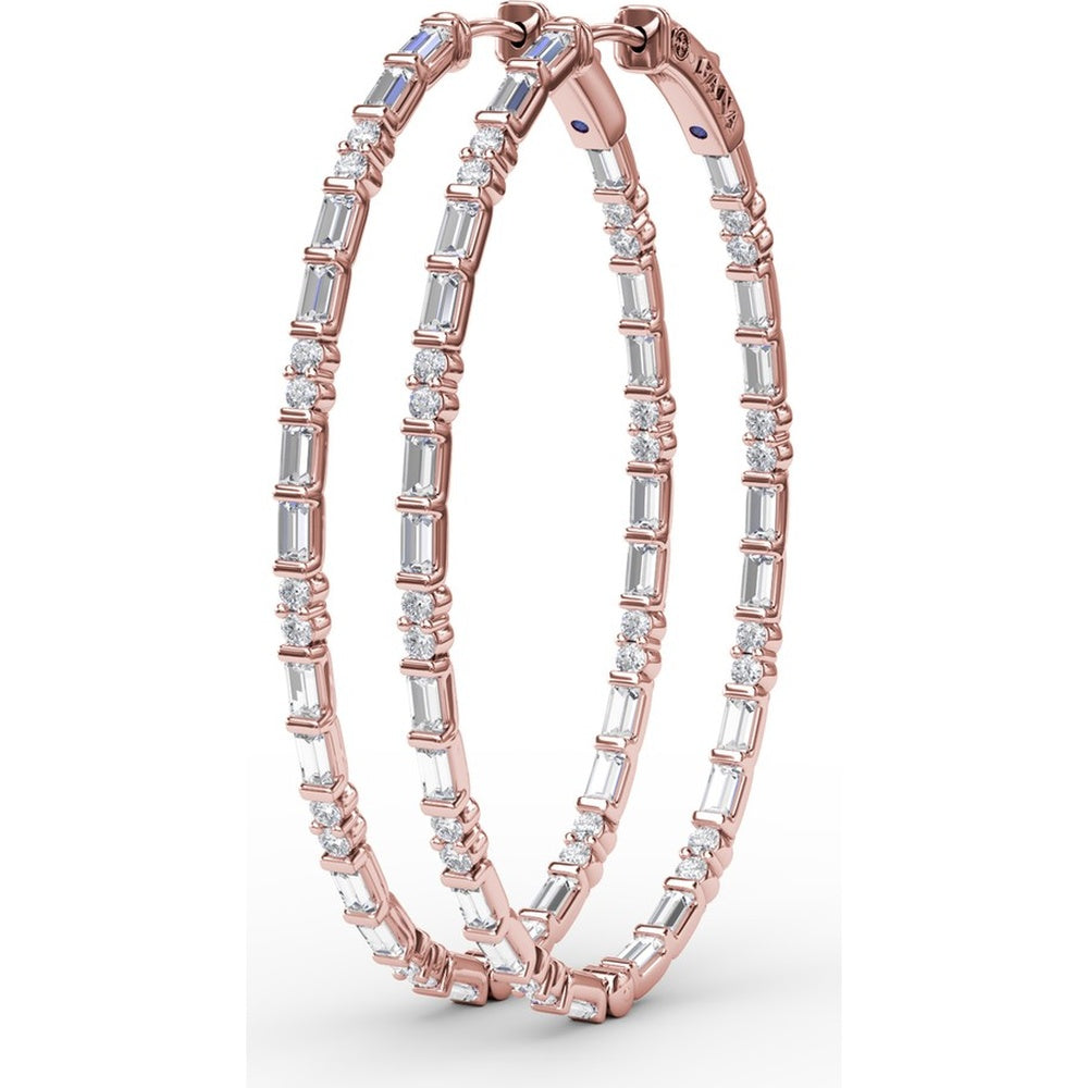 Hoop Earrings with Alternating Emerald-Cut and Round Diamonds by Fana - 3.67 Carat Total Diamond Weight