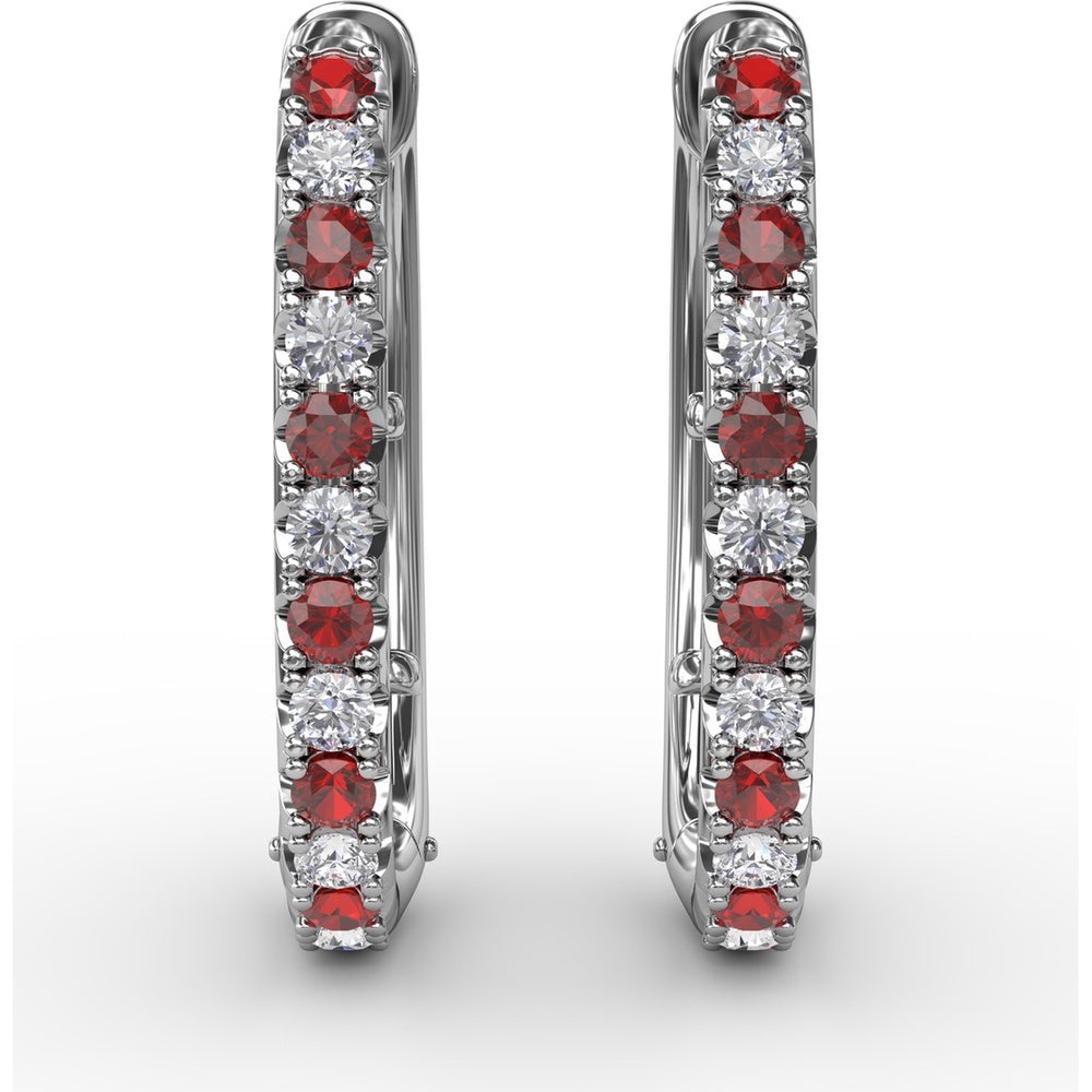 Hoop Earrings with Alternating Round Rubies and Diamonds by Fana - 0.70 Carat Total Gemstone Weight