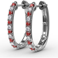 Hoop Earrings with Alternating Round Rubies and Diamonds by Fana - 0.70 Carat Total Gemstone Weight