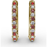 Hoop Earrings with Alternating Round Rubies and Diamonds by Fana - 0.70 Carat Total Gemstone Weight