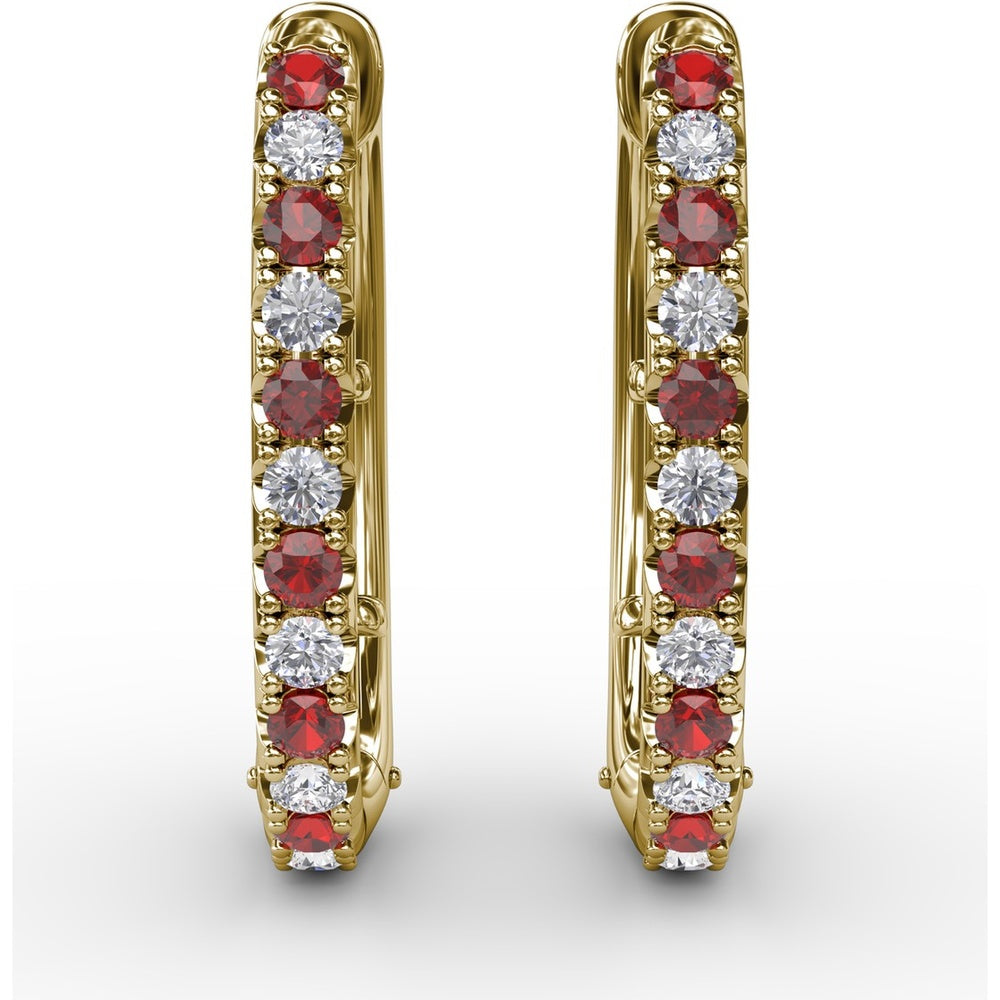 Hoop Earrings with Alternating Round Rubies and Diamonds by Fana - 0.70 Carat Total Gemstone Weight