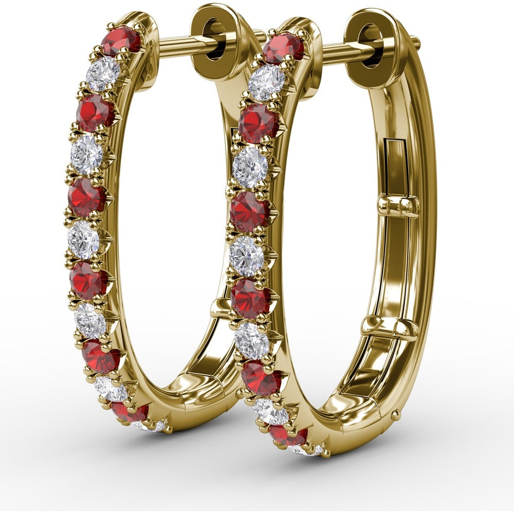 Hoop Earrings with Alternating Round Rubies and Diamonds by Fana - 0.70 Carat Total Gemstone Weight