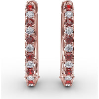 Hoop Earrings with Alternating Round Rubies and Diamonds by Fana - 0.70 Carat Total Gemstone Weight