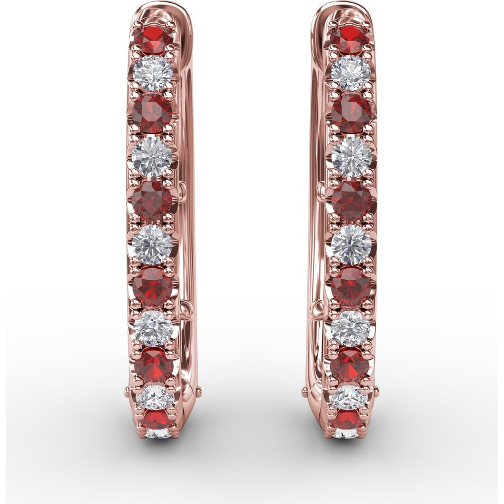 Hoop Earrings with Alternating Round Rubies and Diamonds by Fana - 0.70 Carat Total Gemstone Weight