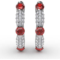 Hoop Earrings with Alternating Round Rubies and Pavé Diamonds by Fana - 1.95 Carat Total Gemstone Weight