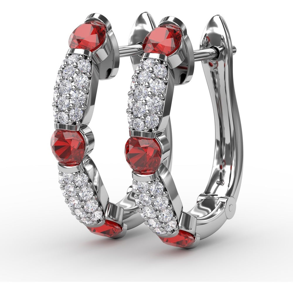Hoop Earrings with Alternating Round Rubies and Pavé Diamonds by Fana - 1.95 Carat Total Gemstone Weight