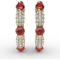 Hoop Earrings with Alternating Round Rubies and Pavé Diamonds by Fana - 1.95 Carat Total Gemstone Weight