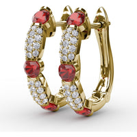 Hoop Earrings with Alternating Round Rubies and Pavé Diamonds by Fana - 1.95 Carat Total Gemstone Weight
