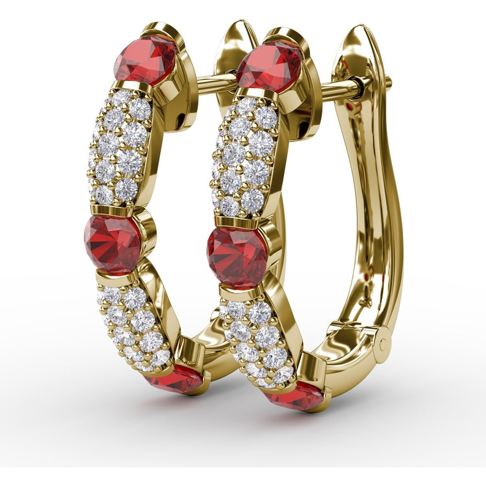 Hoop Earrings with Alternating Round Rubies and Pavé Diamonds by Fana - 1.95 Carat Total Gemstone Weight
