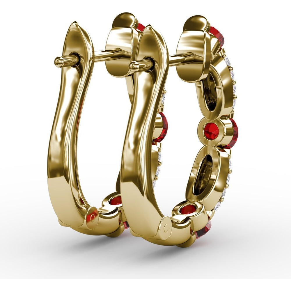 Hoop Earrings with Alternating Round Rubies and Pavé Diamonds by Fana - 1.95 Carat Total Gemstone Weight