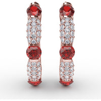 Hoop Earrings with Alternating Round Rubies and Pavé Diamonds by Fana - 1.95 Carat Total Gemstone Weight