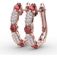 Hoop Earrings with Alternating Round Rubies and Pavé Diamonds by Fana - 1.95 Carat Total Gemstone Weight