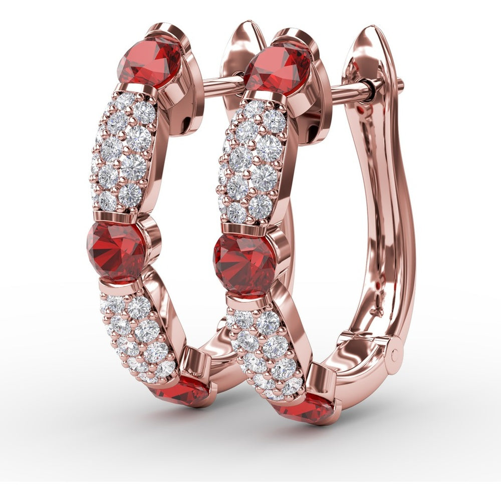 Hoop Earrings with Alternating Round Rubies and Pavé Diamonds by Fana - 1.95 Carat Total Gemstone Weight