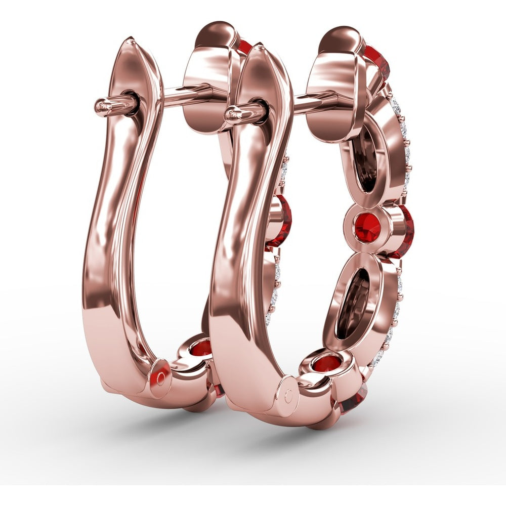 Hoop Earrings with Alternating Round Rubies and Pavé Diamonds by Fana - 1.95 Carat Total Gemstone Weight