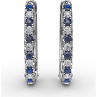 Hoop Earrings with Alternating Shared-Prong Round Sapphires and Diamonds by Fana - 0.78 Carat Total Gemstone Weight