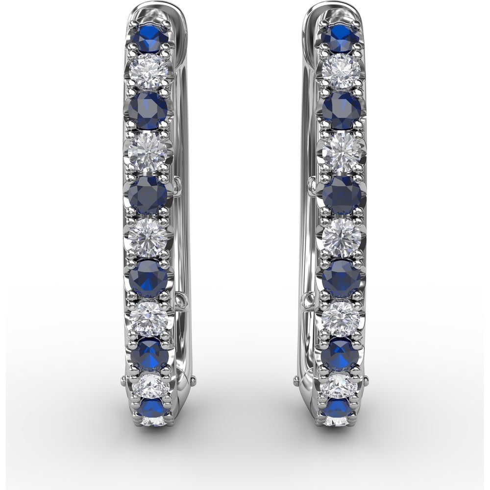 Hoop Earrings with Alternating Shared-Prong Round Sapphires and Diamonds by Fana - 0.78 Carat Total Gemstone Weight