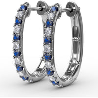 Hoop Earrings with Alternating Shared-Prong Round Sapphires and Diamonds by Fana - 0.78 Carat Total Gemstone Weight