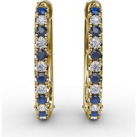 Hoop Earrings with Alternating Shared-Prong Round Sapphires and Diamonds by Fana - 0.78 Carat Total Gemstone Weight