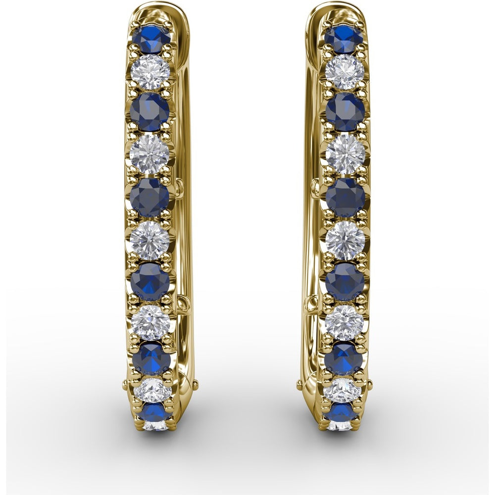 Hoop Earrings with Alternating Shared-Prong Round Sapphires and Diamonds by Fana - 0.78 Carat Total Gemstone Weight