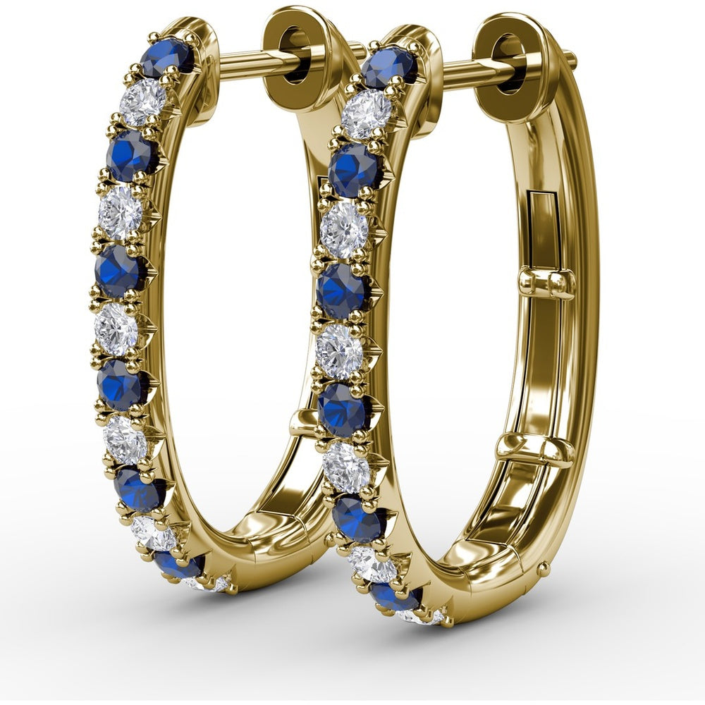 Hoop Earrings with Alternating Shared-Prong Round Sapphires and Diamonds by Fana - 0.78 Carat Total Gemstone Weight