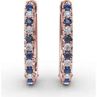 Hoop Earrings with Alternating Shared-Prong Round Sapphires and Diamonds by Fana - 0.78 Carat Total Gemstone Weight