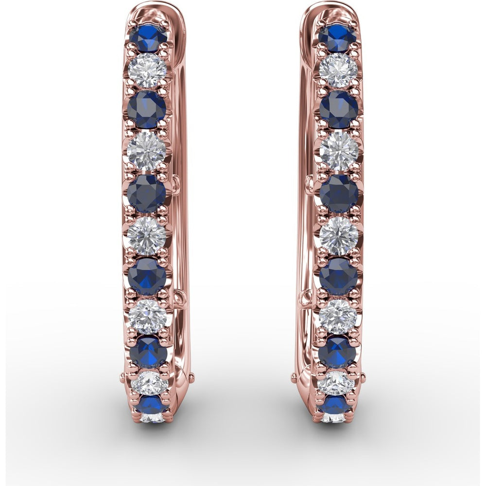 Hoop Earrings with Alternating Shared-Prong Round Sapphires and Diamonds by Fana - 0.78 Carat Total Gemstone Weight