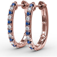 Hoop Earrings with Alternating Shared-Prong Round Sapphires and Diamonds by Fana - 0.78 Carat Total Gemstone Weight