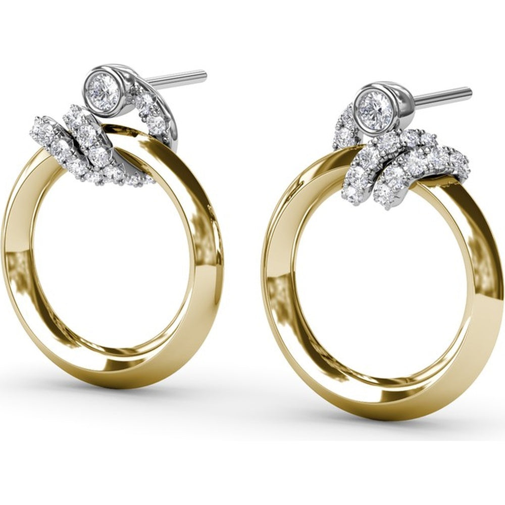 Hoop Earrings with Bezel-Set Round Diamond and Pavé Wrap by Fana - 0.61 Carat Total Diamond Weight