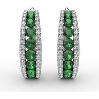 Hoop Earrings with Channel Set Round Emeralds and Diamond Pavé Edges by Fana - 1.85 Carat Total Gemstone Weight
