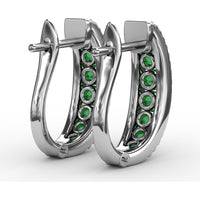 Hoop Earrings with Channel Set Round Emeralds and Diamond Pavé Edges by Fana - 1.85 Carat Total Gemstone Weight