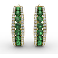 Hoop Earrings with Channel Set Round Emeralds and Diamond Pavé Edges by Fana - 1.85 Carat Total Gemstone Weight