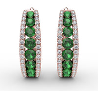 Hoop Earrings with Channel Set Round Emeralds and Diamond Pavé Edges by Fana - 1.85 Carat Total Gemstone Weight