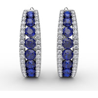 Hoop Earrings with Channel Set Round Sapphires and Pavé Diamonds by Fana - 2.13 Carat Total Gemstone Weight