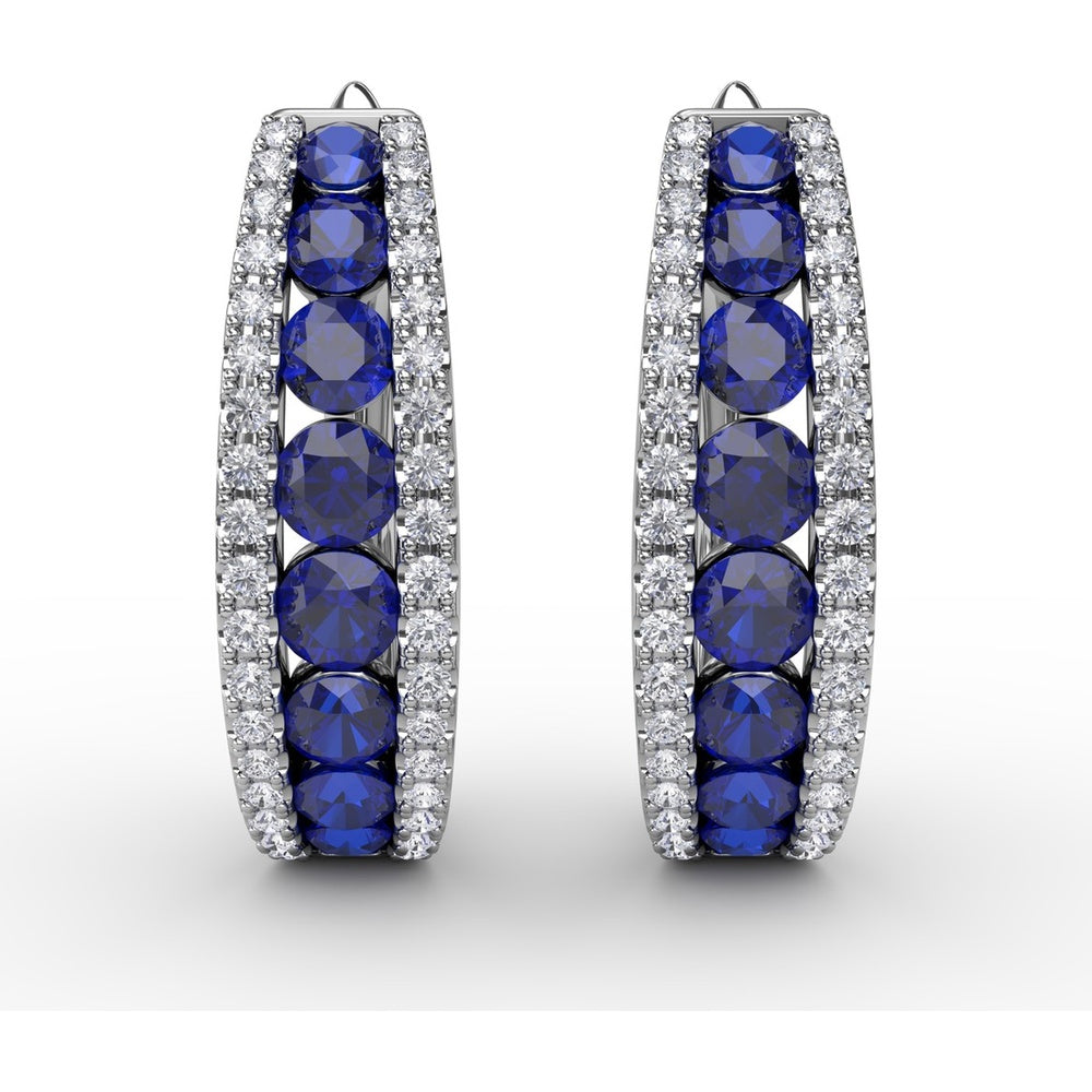 Hoop Earrings with Channel Set Round Sapphires and Pavé Diamonds by Fana - 2.13 Carat Total Gemstone Weight