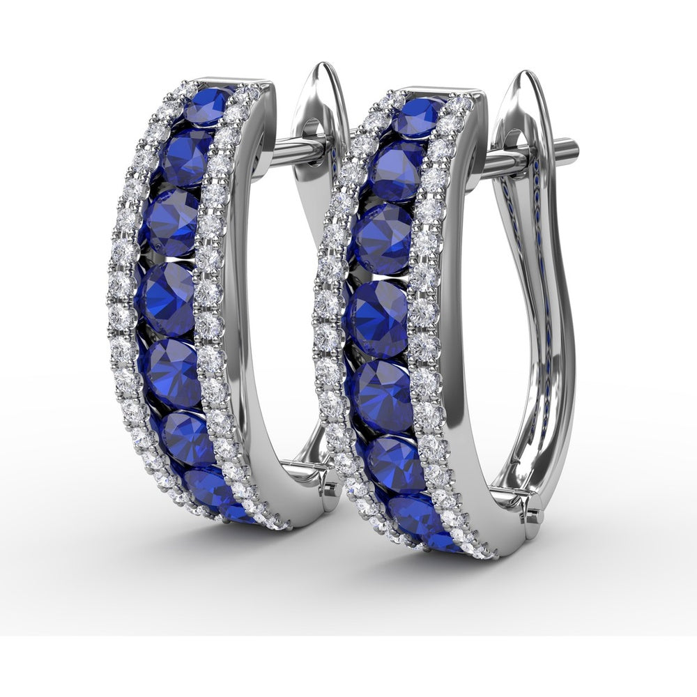 Hoop Earrings with Channel Set Round Sapphires and Pavé Diamonds by Fana - 2.13 Carat Total Gemstone Weight