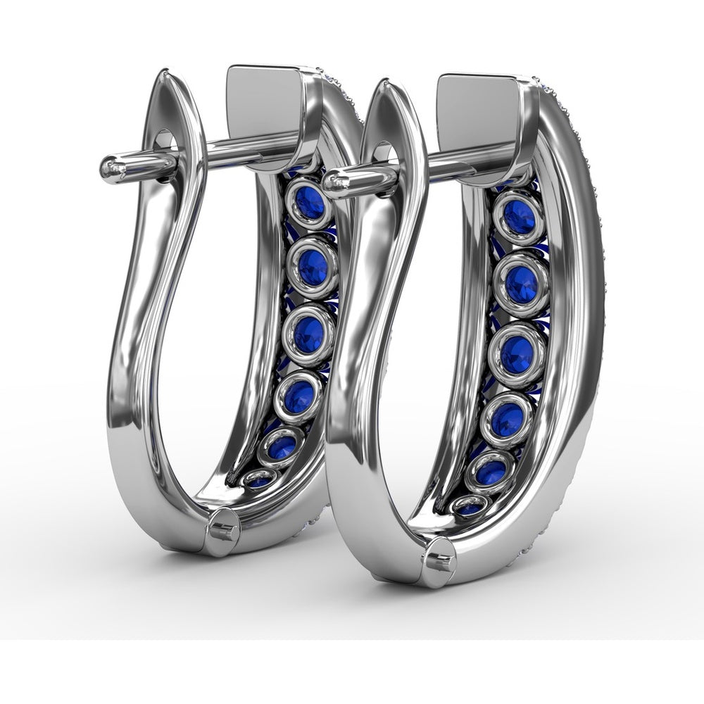 Hoop Earrings with Channel Set Round Sapphires and Pavé Diamonds by Fana - 2.13 Carat Total Gemstone Weight