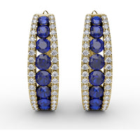 Hoop Earrings with Channel Set Round Sapphires and Pavé Diamonds by Fana - 2.13 Carat Total Gemstone Weight