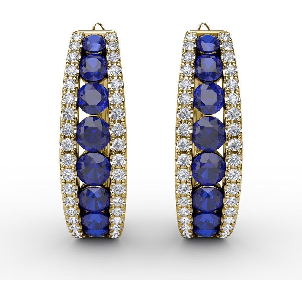Hoop Earrings with Channel Set Round Sapphires and Pavé Diamonds by Fana - 2.13 Carat Total Gemstone Weight