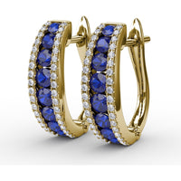 Hoop Earrings with Channel Set Round Sapphires and Pavé Diamonds by Fana - 2.13 Carat Total Gemstone Weight