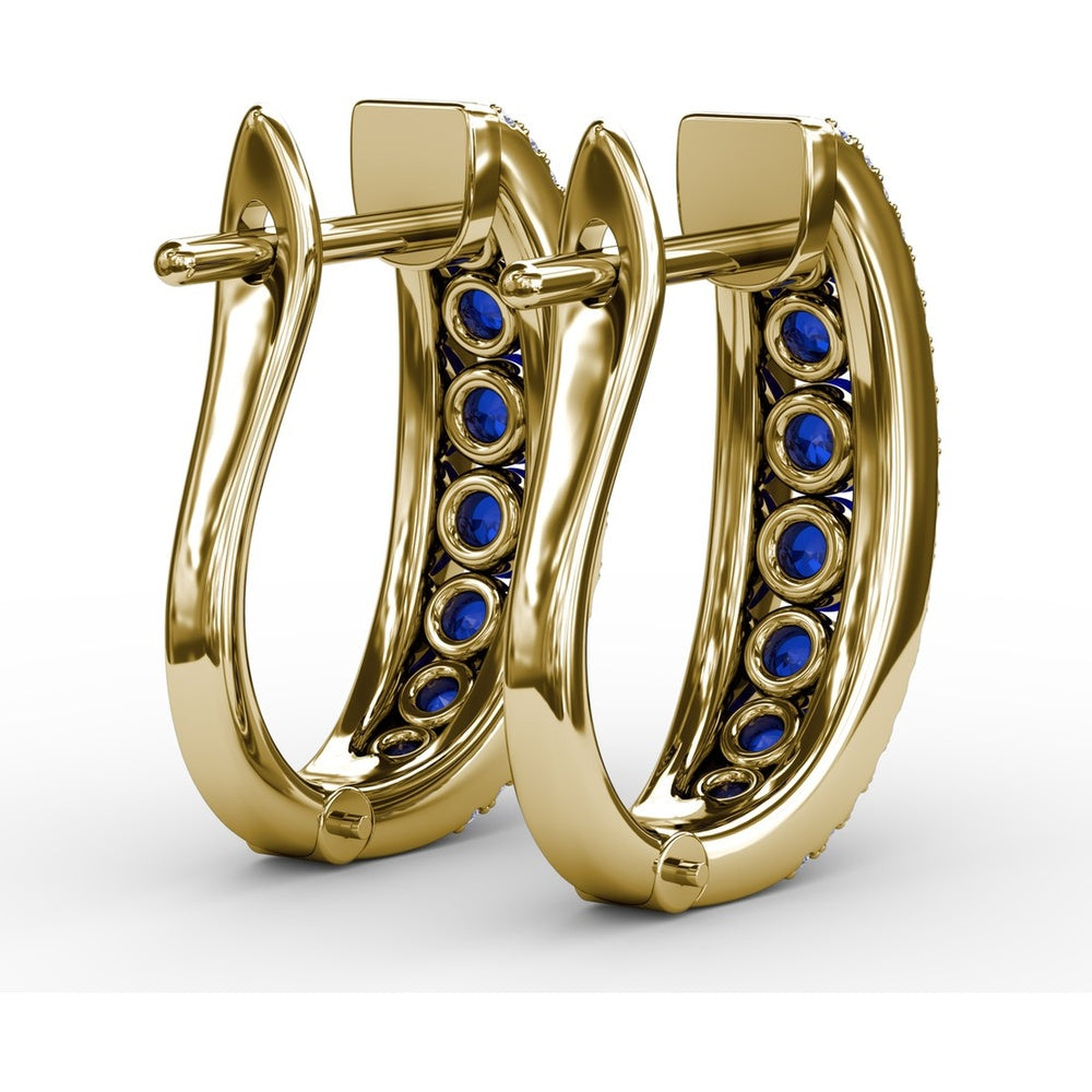 Hoop Earrings with Channel Set Round Sapphires and Pavé Diamonds by Fana - 2.13 Carat Total Gemstone Weight