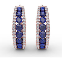 Hoop Earrings with Channel Set Round Sapphires and Pavé Diamonds by Fana - 2.13 Carat Total Gemstone Weight